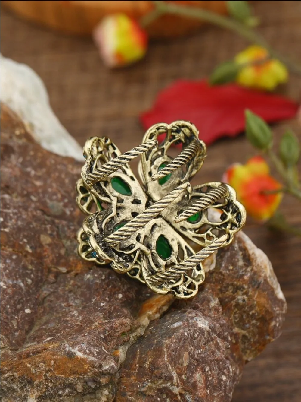 Vintage-Boho Green and Blue Rhinestone Butterfly Hair Clip NEW 🏷️